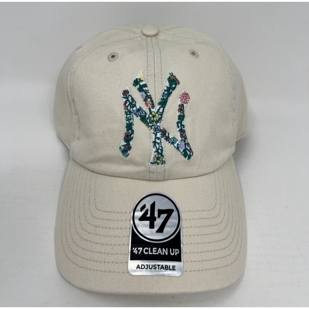 New York Yankees 47 Anthropologie MLB Adjustable Cap Size Beige Floral Logo NY